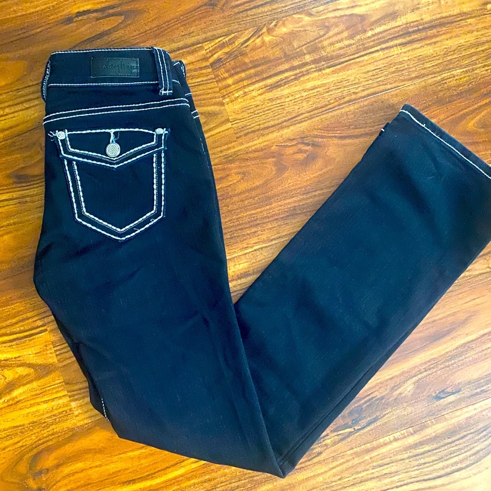 BUCKLE DAY TRIP VIRGO BOOT CUT  BLUE/Black super dark wash 26 LONG 34’length - Picture 2 of 6